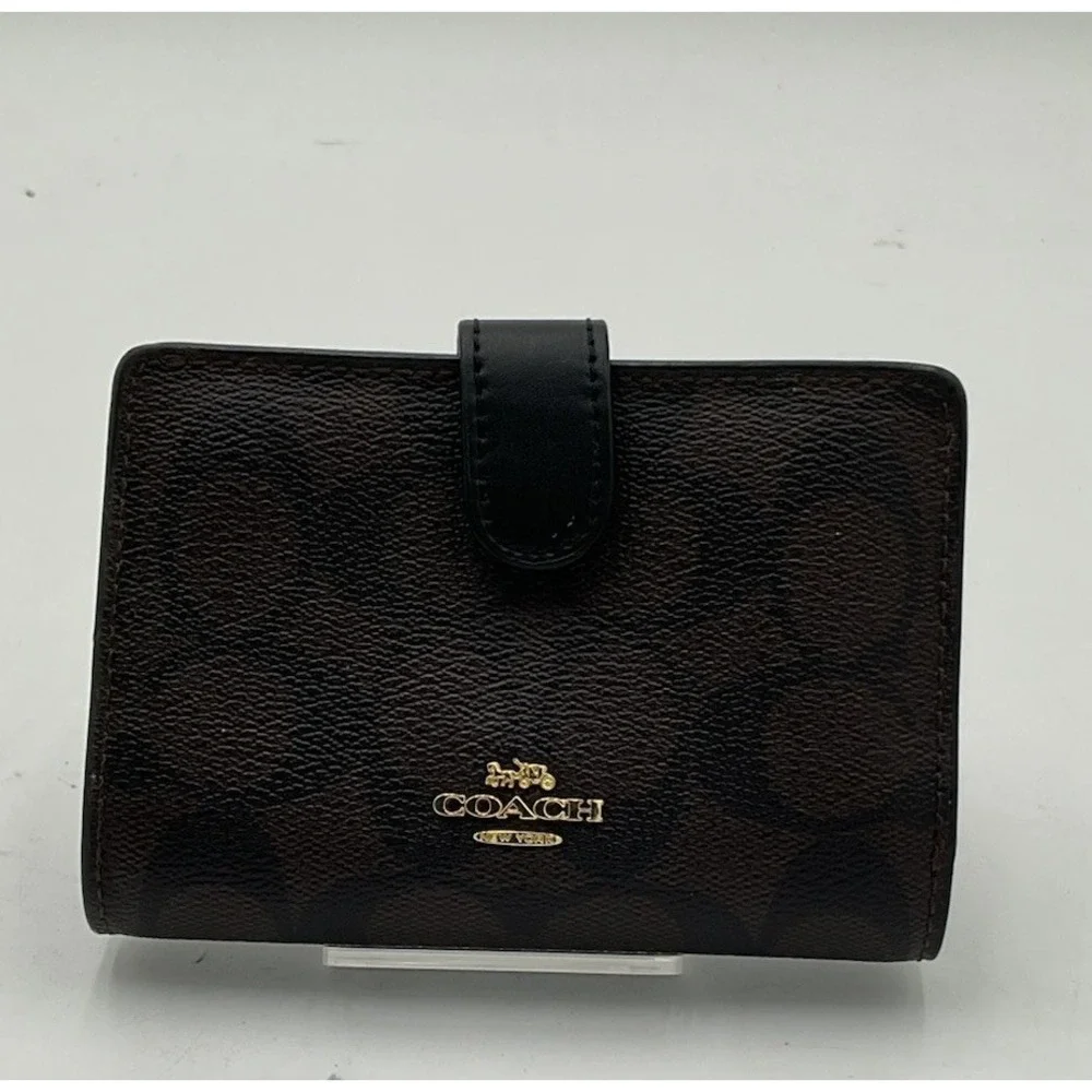 Coach Signature Medium Corner Zip Wallet L-Shaped Zipper Brown Leather